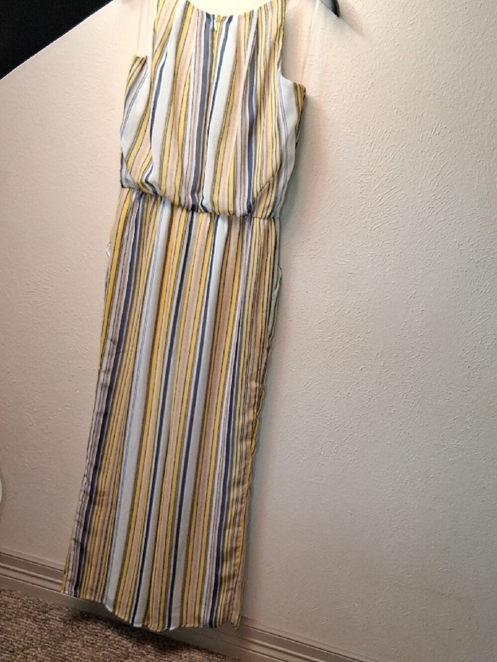 Tacera Yellow, Blue & White Striped Sleeveless Jumpsuit With Pockets